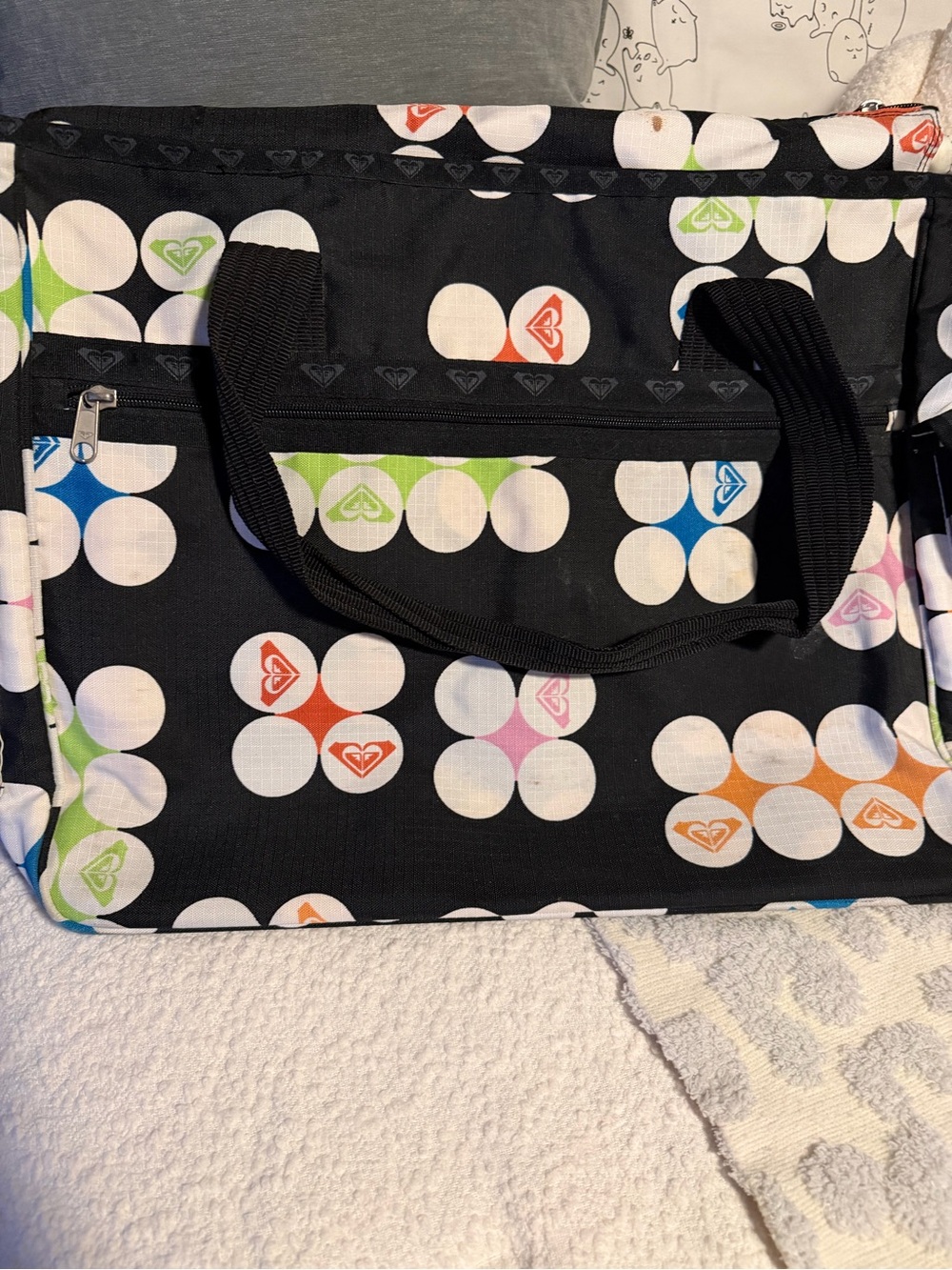 Roxy Black Tote with Multicolor Floral Dot Print - Picture 4 of 10